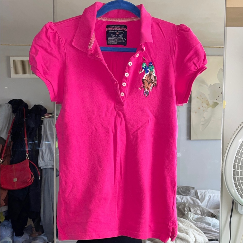 U.S. Polo Assn. Women's Hot Pink Polo Shirt with Embroidered Logo